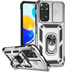 Armor Ring Bracket Push Phone Case with Enhanced Protection and Grip for REDMI 9c (Silver)