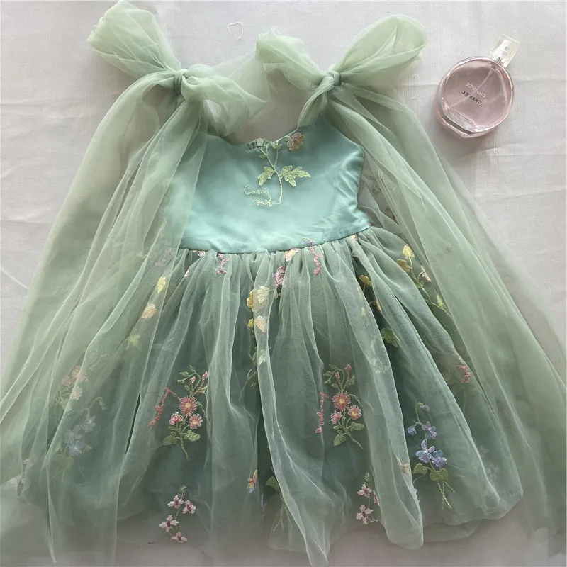 Baby Floral Bow Sleeveless Summer Dress - Embroidered Ballerina Tutu Outfit