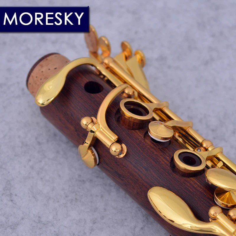 MORESKY Red Wood Professional Clarinet Rosewood bB Gold-plated 18/17 Keys Sib Klarnet M15