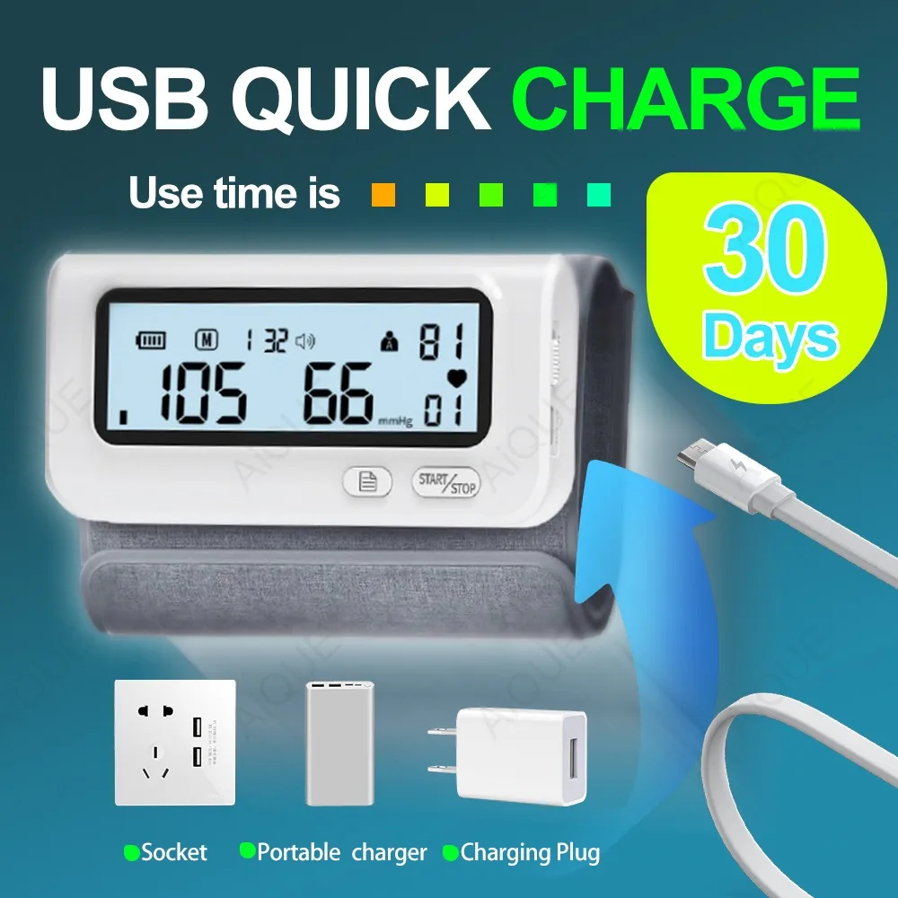 Recharge ALL-IN-ONE Medical Blood Pressure Monitor Tonometer 22-32 Cuff Arm Tensiometer Heart Rate Sphygmomanometer AiQUE blood pressure monitor blood pressure meter