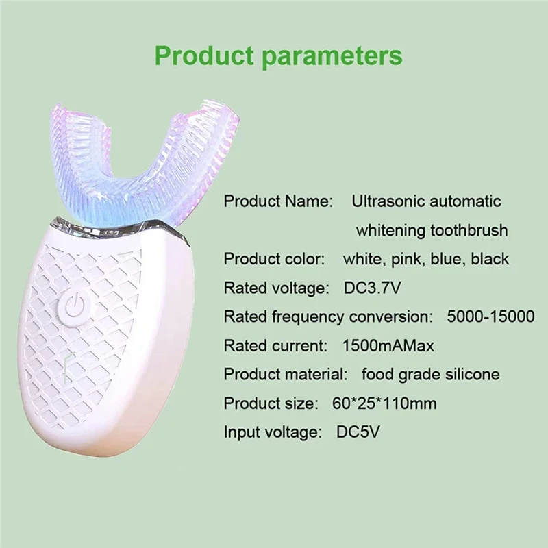 Electric Toothbrush Electric Tooth Cleaner U Shape Degrees Intelligent Electric Toothbrush Sonic Automatic Tooth Brush 360 Degree Cleaning USB Charge Waterproof Toothbrush