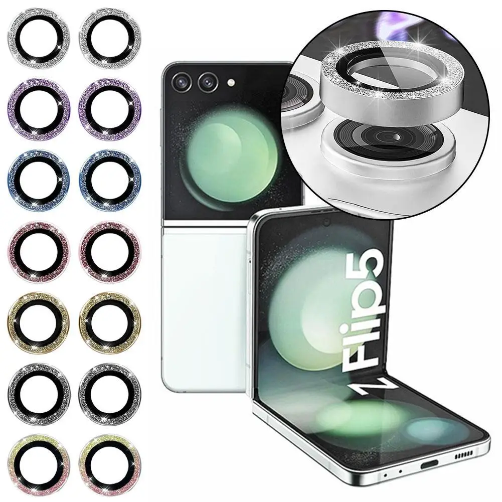 2Pcs Diamond Metal Lens Rings Protector Glass Protector Per Samsung Galaxy Z Flip 5 Fold5 Zflip5 Glitter Metal Lens Cover