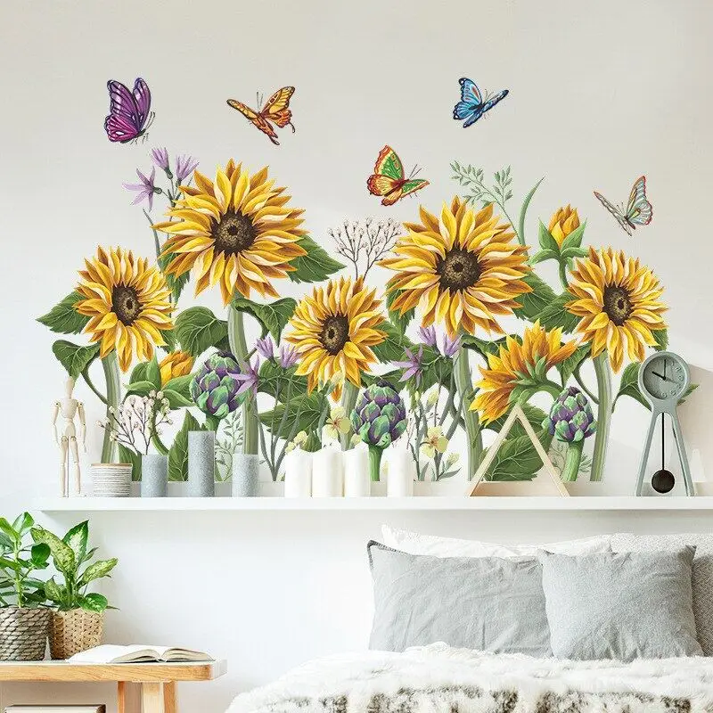 

79*48cm Sunflowers Wall Stickers Living room Bedroom Sofa TV Wall Home Decor Baseboard Vinyl Wall Sticker Plants DIY Wall Decals