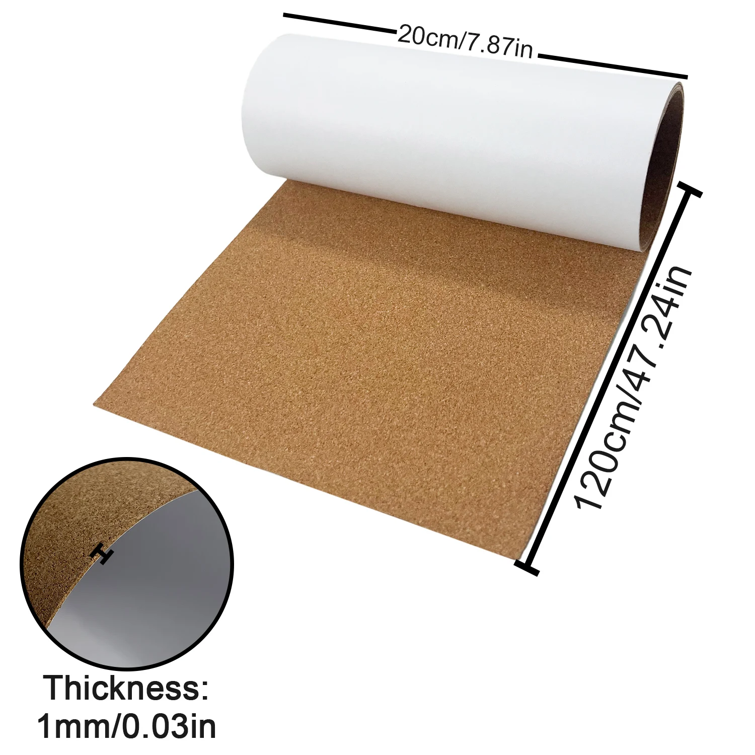 20x120cm 셀프 접착 코르크 롤 1mm 또는 2mm 두께 다용도 천연 코르크 DIY 프로젝트 가구 장식 게시판용