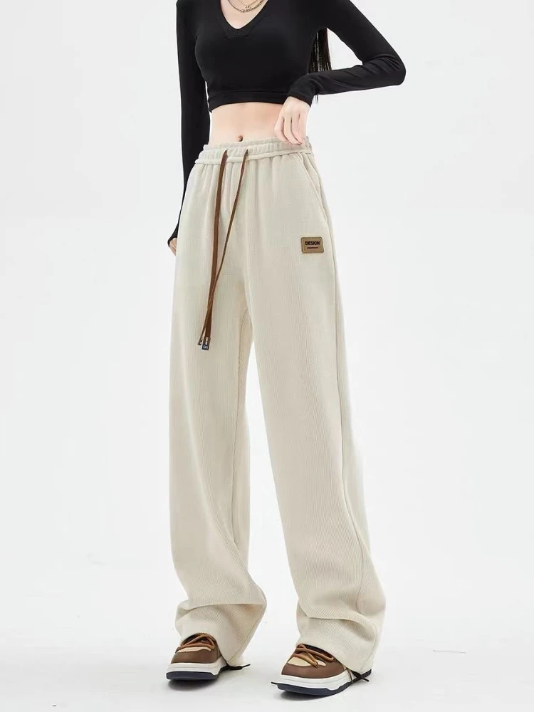 HOUZHOU Beige Corduroy Pants Vintage Korean Style Oversize Jogging Sweatpants Harajuku Black Wide Leg Jogger Sports Trousers