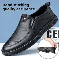 Men's Casual Driving Shoes Soft Bottom Genuine Leather Spring Autumn New Style round Toe Non-Slip Comfortable Middle-Aged And El