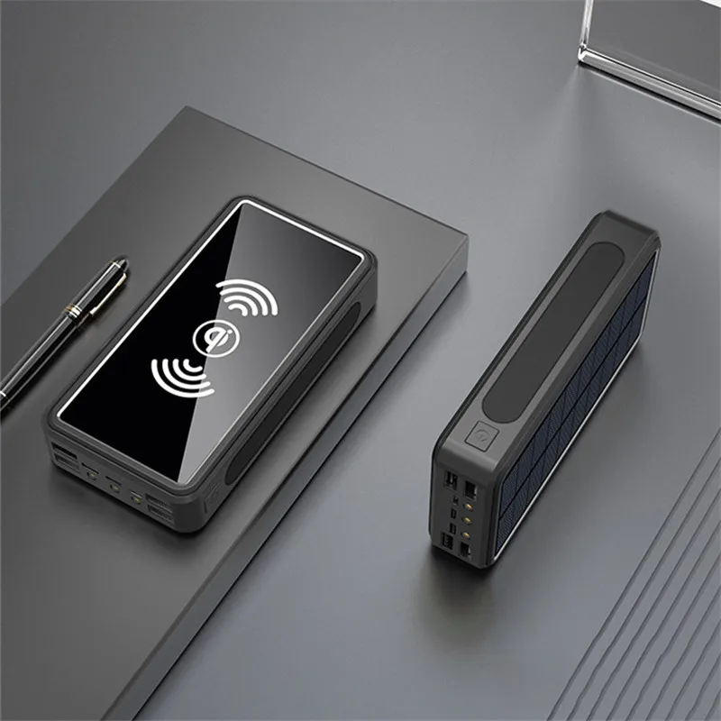 80000mAh Qi Solar Power Bank Wireless Fast Charger for IPhone Xiaomi Samsung with 4 USB External Mobile Phone Battery best powerbanks Power Bank