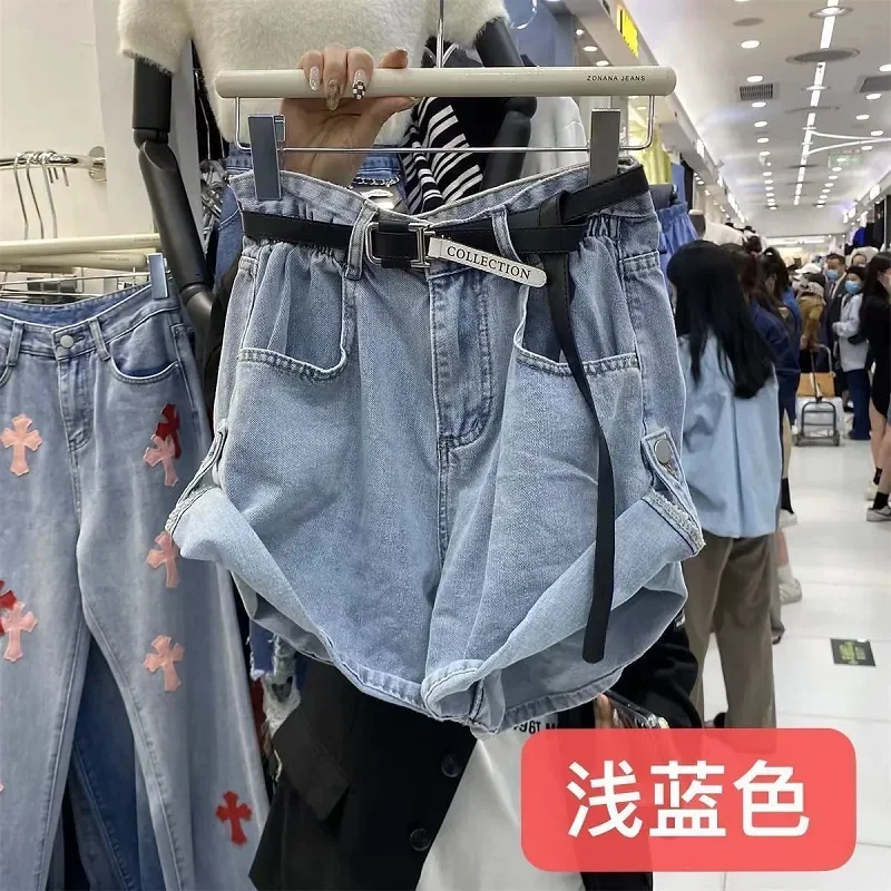2022 Summer Women Casual Loose Vintage Wide Leg Short Jeans Female New High Waist Harajuku Green Blue Denim Shorts College Style