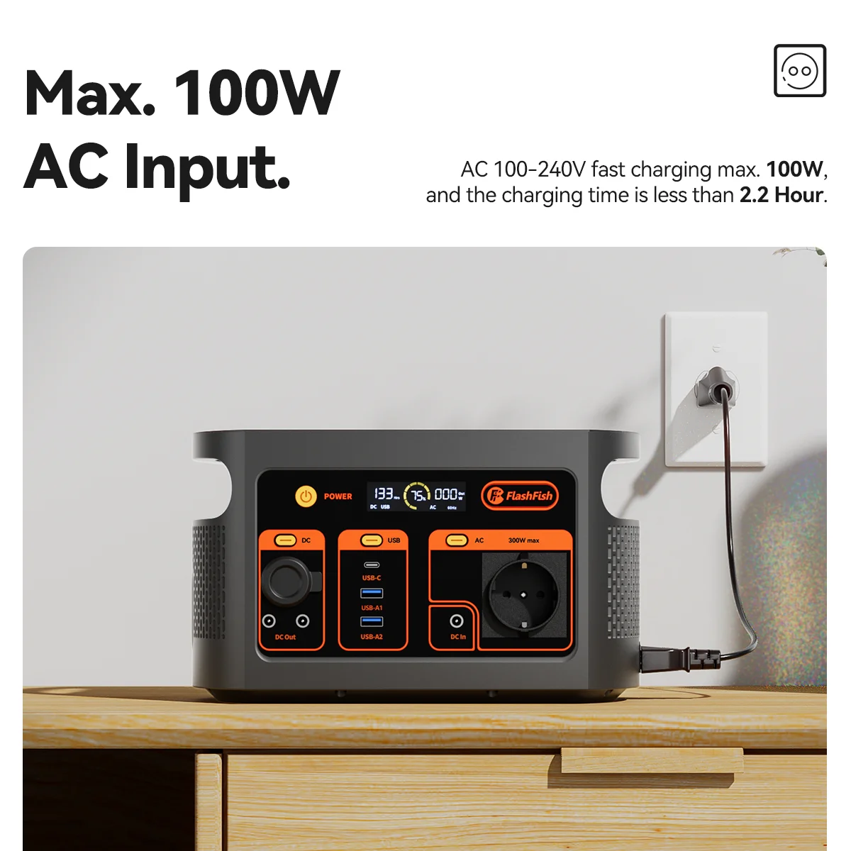 FlashFish 300W Tragbare Powerstation Solargenerator 179,2WH LiFePO4-Akku für Zuhause, Outdoor, Camping, Notfälle, Mobile Stromversorgung – Detail 9