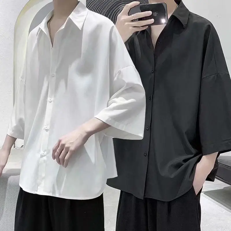 

XEJ White Shirt Men's Summer Blouse Silk Blouse Mens Designer Clothes Oversize Korean Style Shirt for Men Top Male Tunic