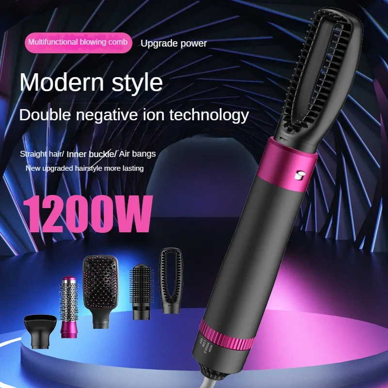 5 in 1 Negative Ion Hot Air Brush Kit Hair Dryer 5 Detachable Brush Heads Straightening and Curling Styling