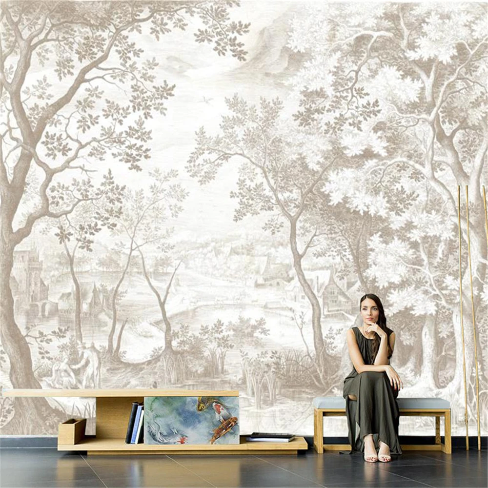 Custom European French Forest Landscape Wallpapers for Living Room Bedroom TV Background stickers 3D Wallpaper for Wall Painting