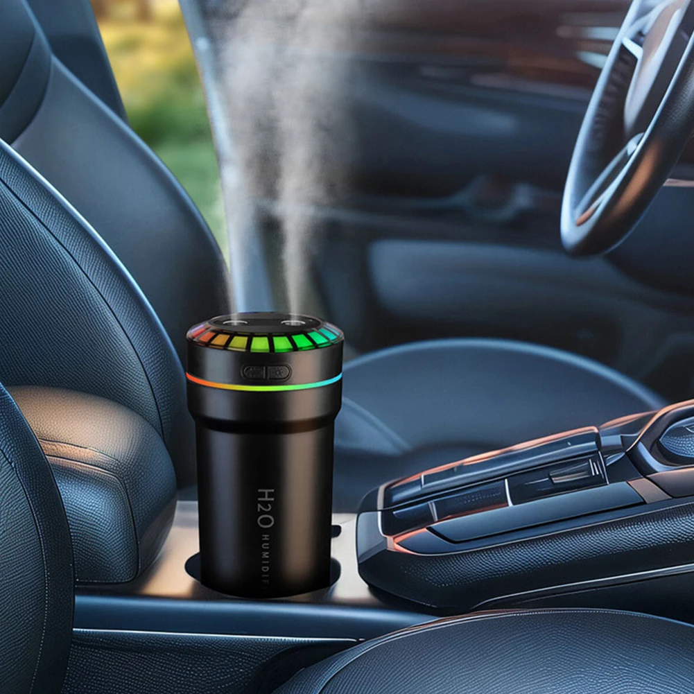300ml Double Spray Vehicle Air Humidifier with Mood Light Music Rhythm Spray Humidifier Car Mini for Home Office Room
