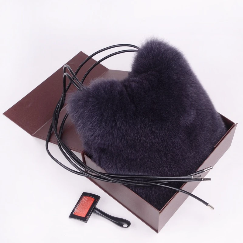 Autumn-winter Women's Fur Shoulder Bag Winter Natural Fox Fur Handbag Fashion Drawstring Closure Design Large Capacity Fur Bag