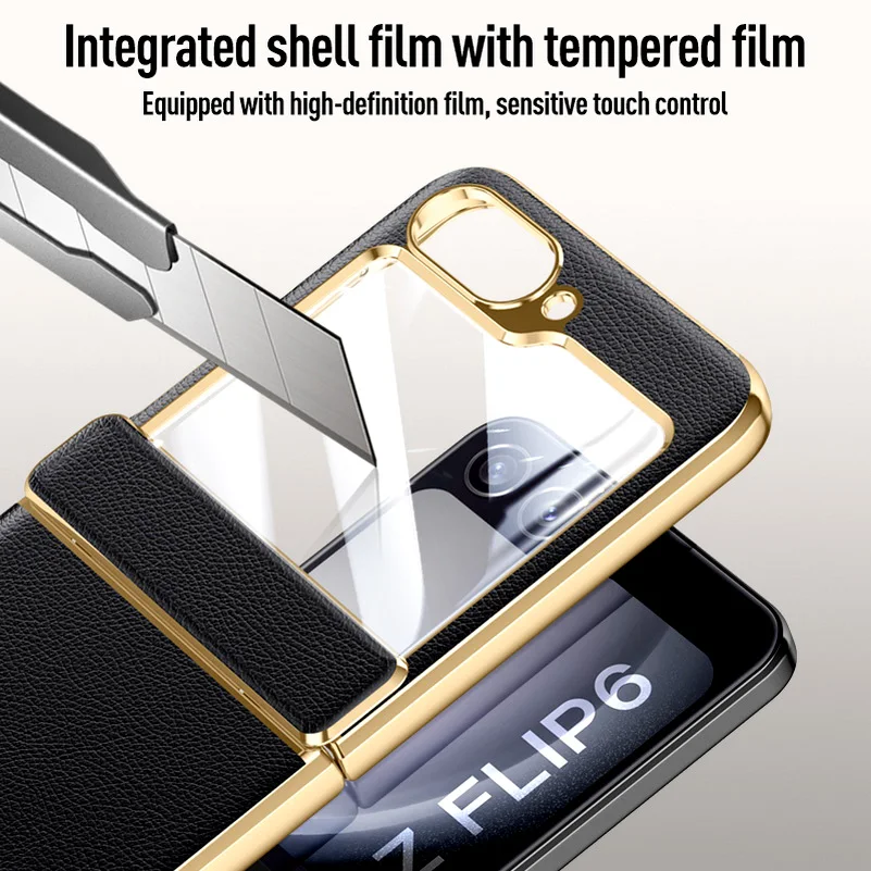 Electroplate Spring Hinged Leather Tempered Glass Protective Case - All-Inclusive Cover