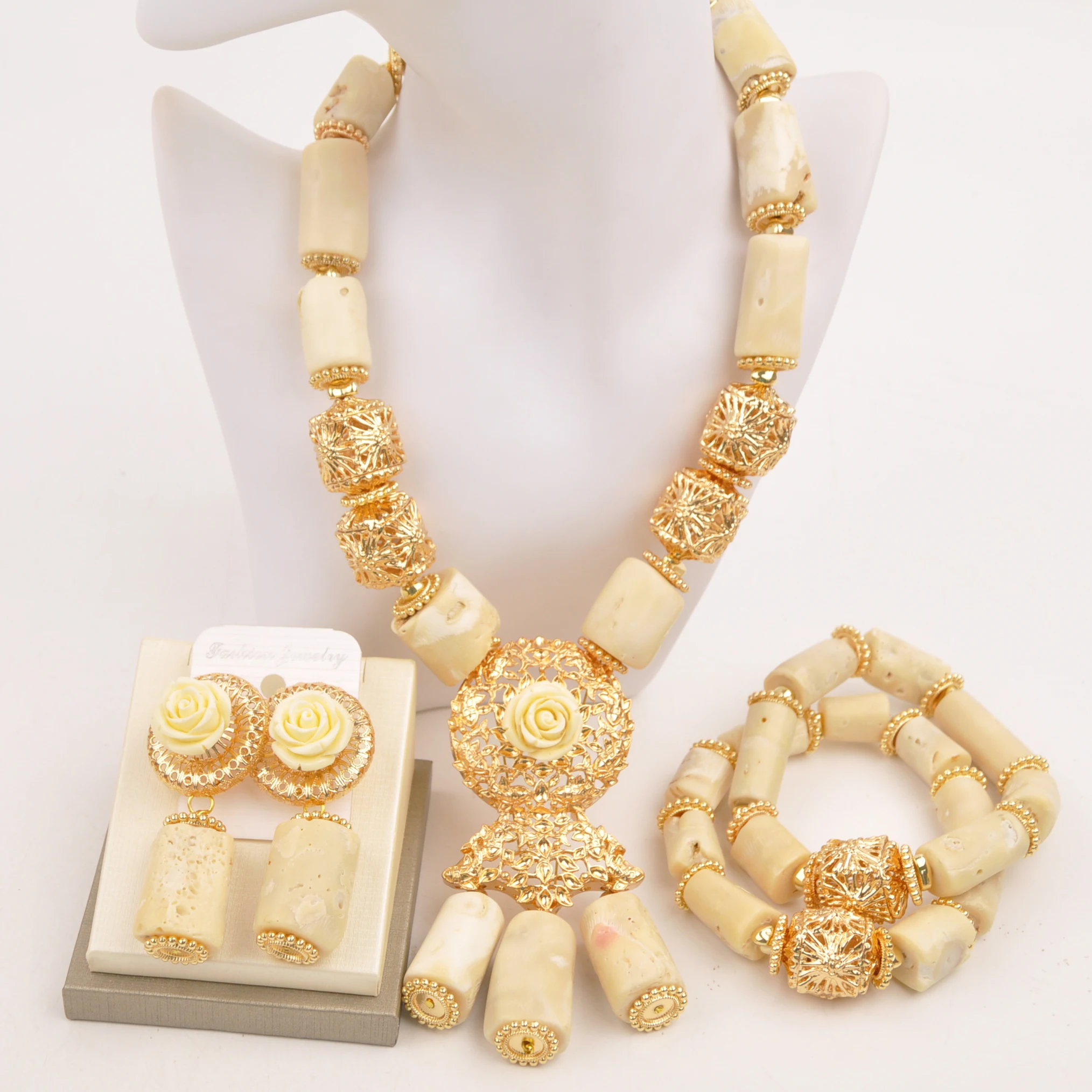 

White African Wedding Coral Bead Necklace Nigerian Bride Jewelry Sets