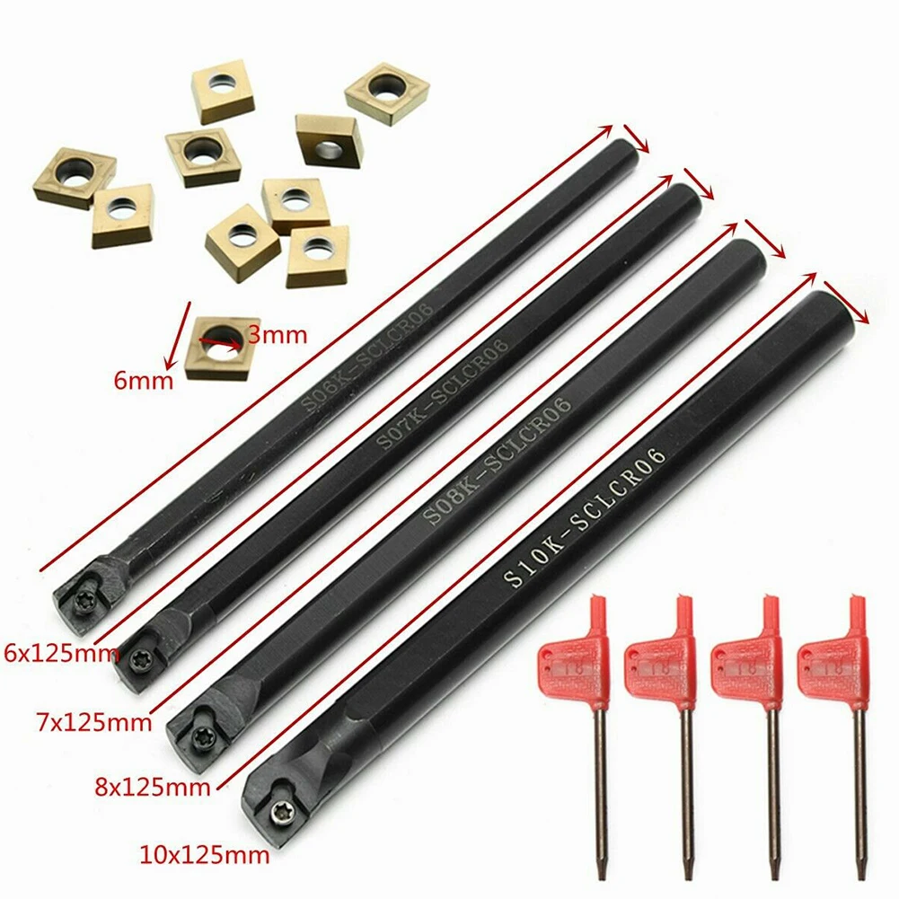 

4 Set Shank Metal CNC Lathe Turning Tool Boring Bar With Carbide Inserts For Various Processing Environments Tool Accessories