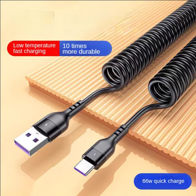 66W 5A type-c Portable Telescopic Spring Charging Data Cable for