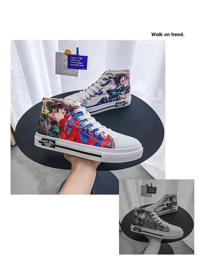 Anime Shoes Nezukol Anime Sneakers Cartoon Tanjirou Cosplay Women Casual High Top Shoes Anime Shoes Running Sneakers 35-46