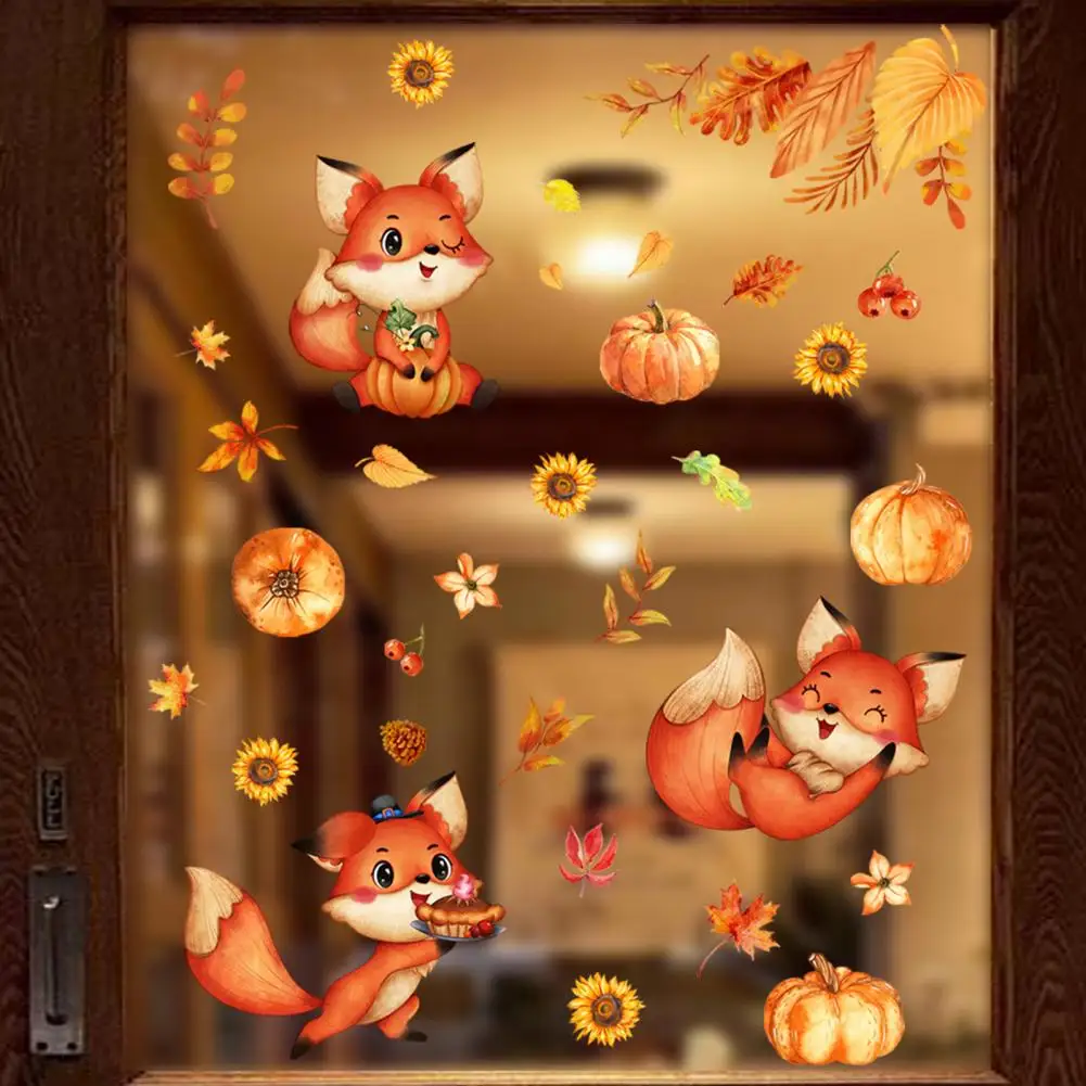 

Pvc Wall Stickers Thanksgiving Window Stickers Vibrant Fall Maple Leaves Pumpkin Wall Stickers Self-adhesive for Windows
