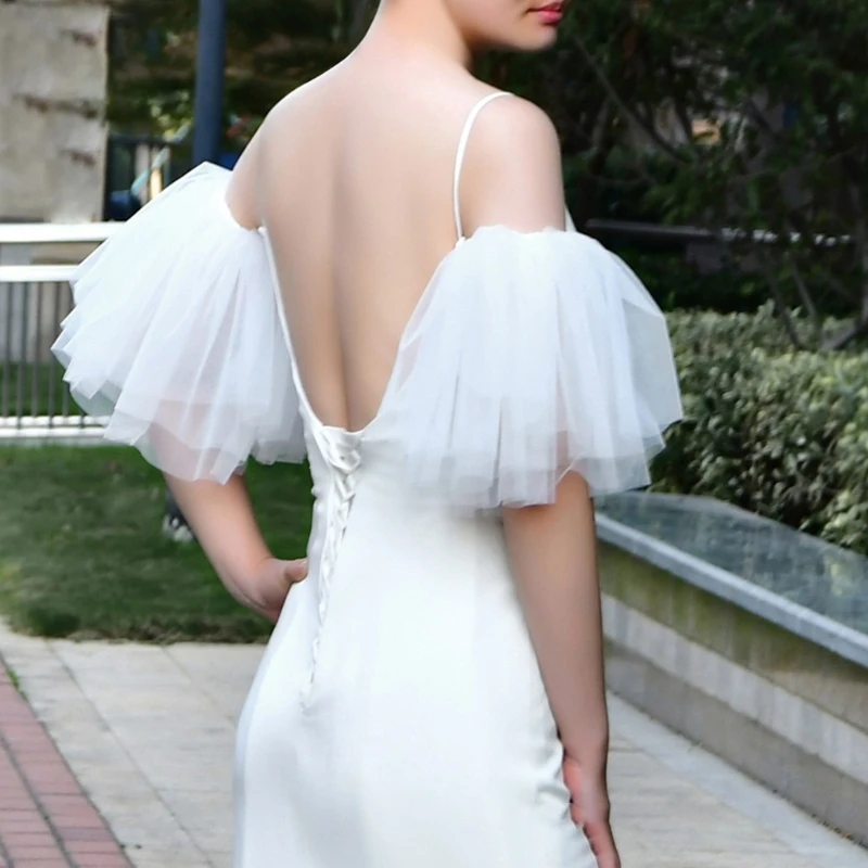 Detachable Layered Sleeves Bride Wedding Arm Cover Ruffle Puff Sleeve For Bridal Photoshoot Decor