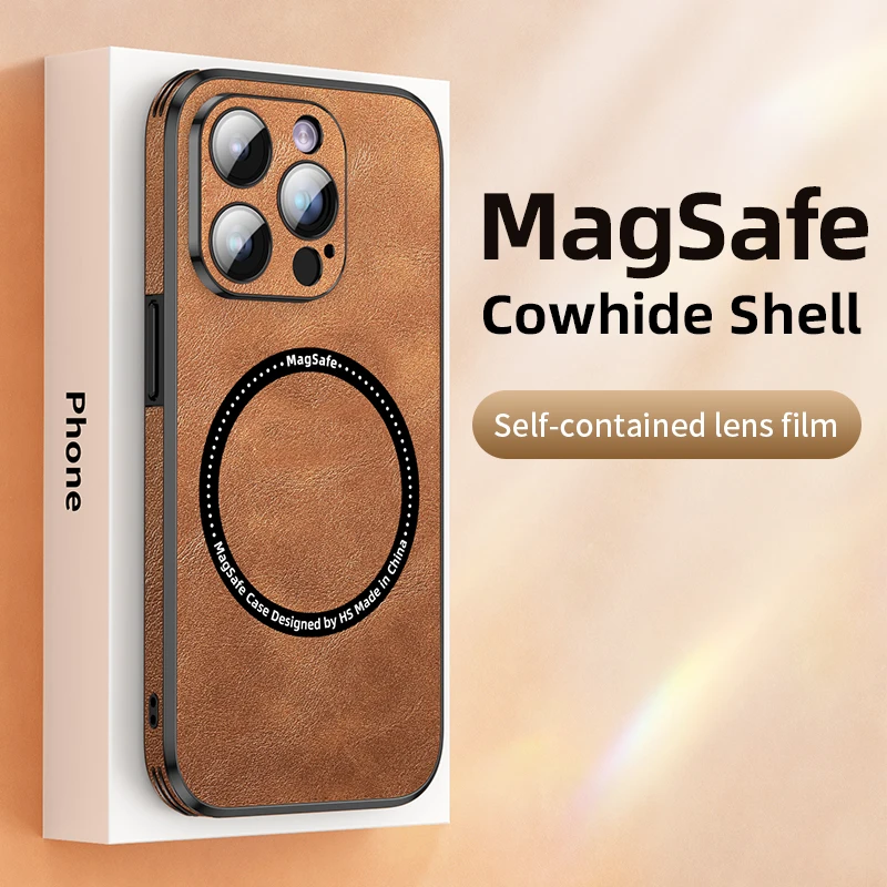 Luksusowe magnetyczne skórzane etui na telefon iPhone 14 13 12 11 15 Pro Max Mobile Cover Magsafe Lens Protection Wireless Charging - AliExpress 202192403