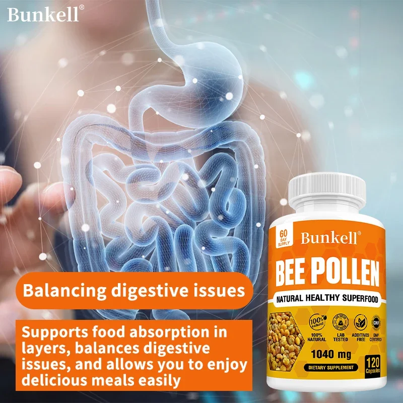 Bee Pollen Supplements-Natural Bee Pollen Vegetarian Capsules-Protein, Amino Acids, Immune Support and Antioxidant