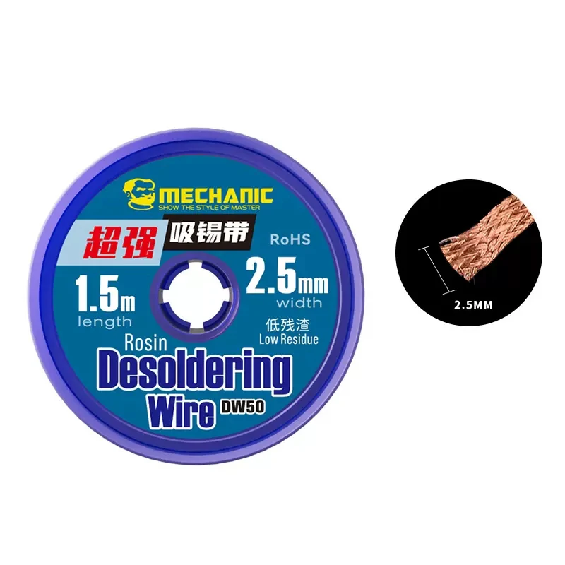 Solder Remover Desoldering Braid Soldering Repair Tool Desoldering Mesh Braid MECHANIC Strong Solder Wick Desoldering Mesh Wire 1.0/1.5/2.0/2.5/3.0/3.5mm 1.5M Length BGA Tin Remover
