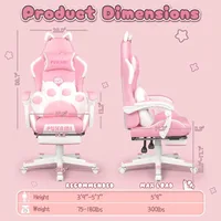 Pink Gaming Chair Cute with Cat Ears and Cat Paw Lumbar Cushion, Ergonomic Computer Chair for Girl with Footrest and Headrest, 2