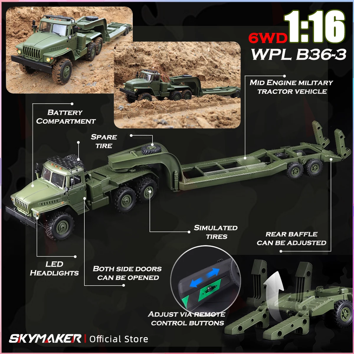 WPL B36 B36-2 B36-3 6WD RC Car 1:16 Full Scale Military Transport
