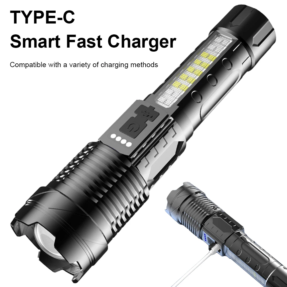 High Strong Power LED Flashlights Emergency Spotlight USB Rechargeable 1200mAh Telescopic Zoom Camping Torch 800LM