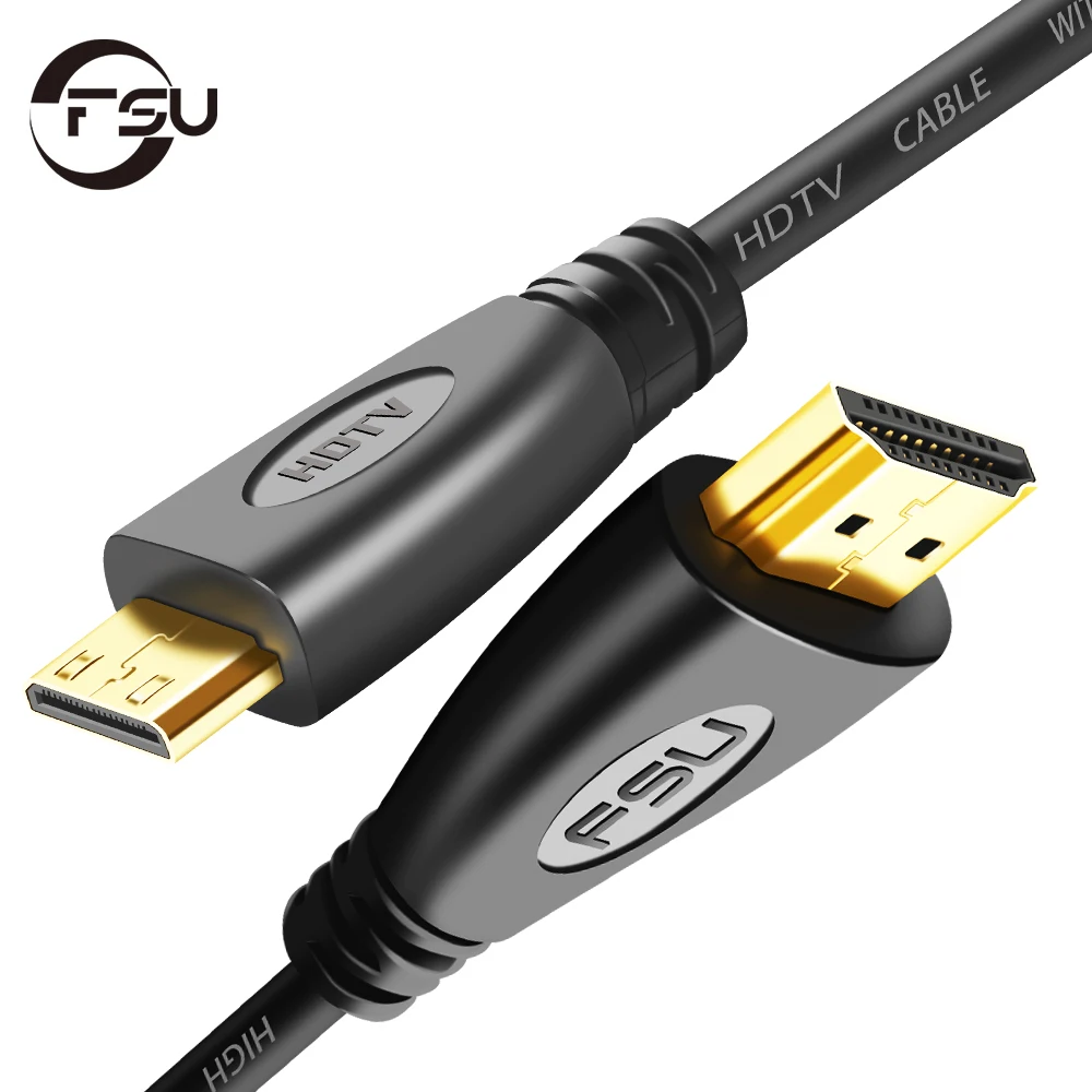 FSU Mini HDMI-compatible Cable Male to Male 4K 1080P 3D for Camera Gold Plated Mini HDMI-compatible 1m 2m Cable