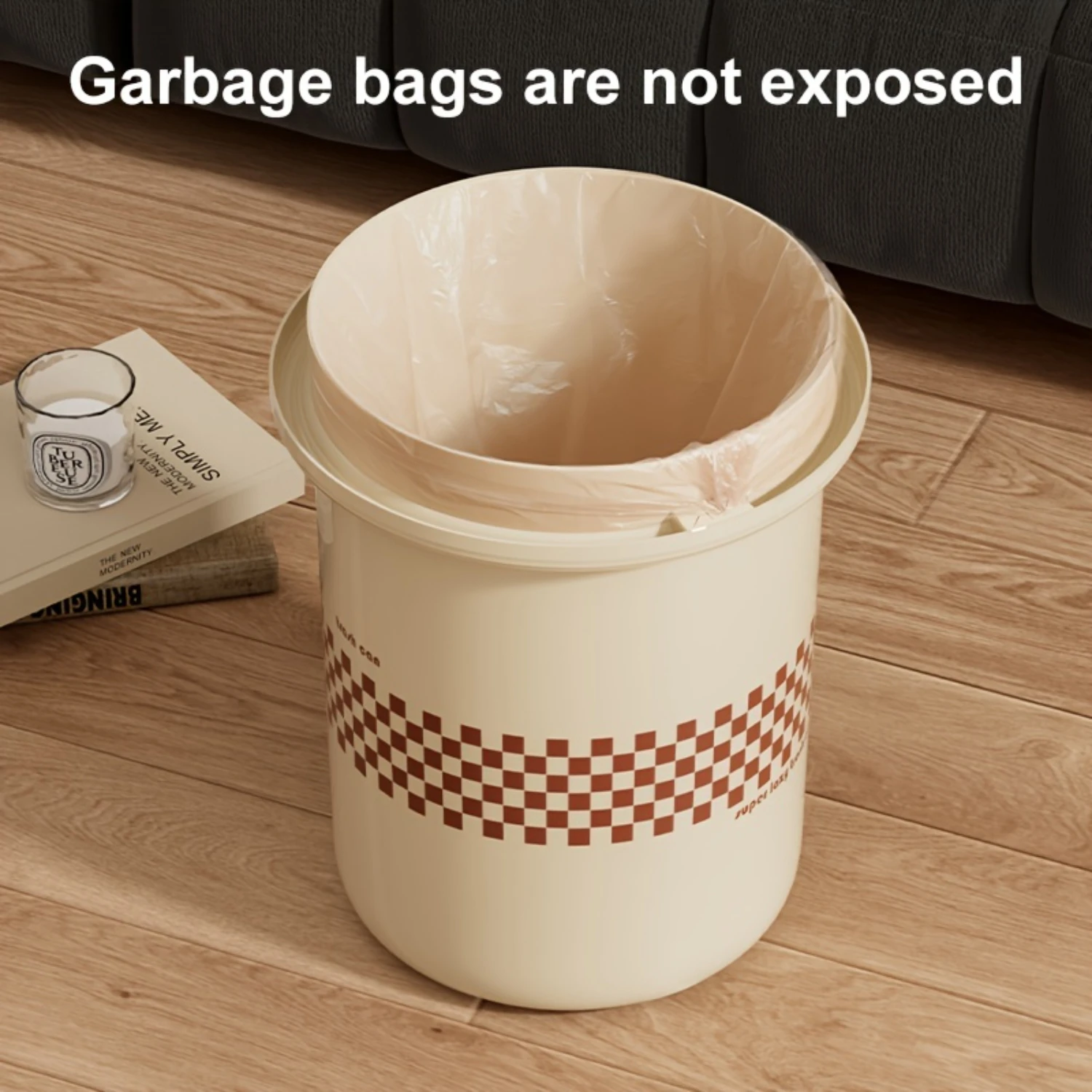 Cute Plastic Garbage Can, With Pressure Ring, Round Garbage Bin Without Lid, Large Caliber Trash Can, Kitchen Living Room Bathro
