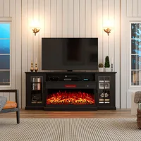 Glass Fireplace TV Stand for TVs up to 65'' with 12 Color,Media Entertainment Center Console Table with Doors Closed Storage 1