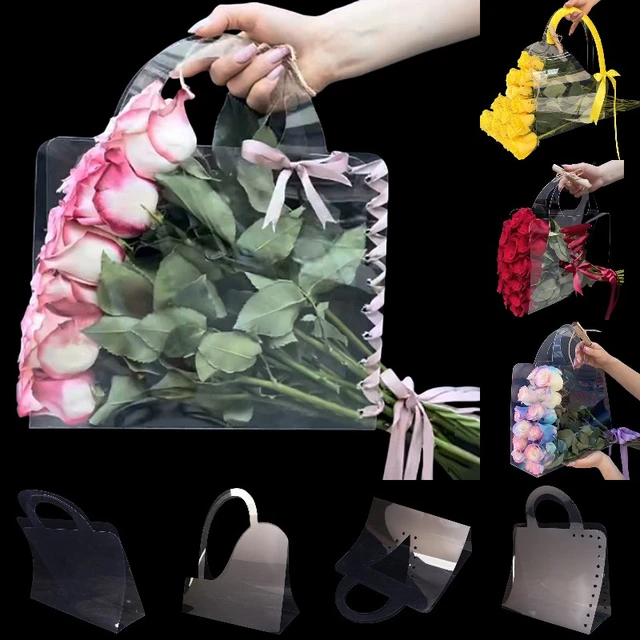 Transparent Flower Bouquet Bag With Handle Fresh Flower Wrapping Handbag  Party Gift Contatiner Packing Bag Wedding Rose Gift Box - AliExpress