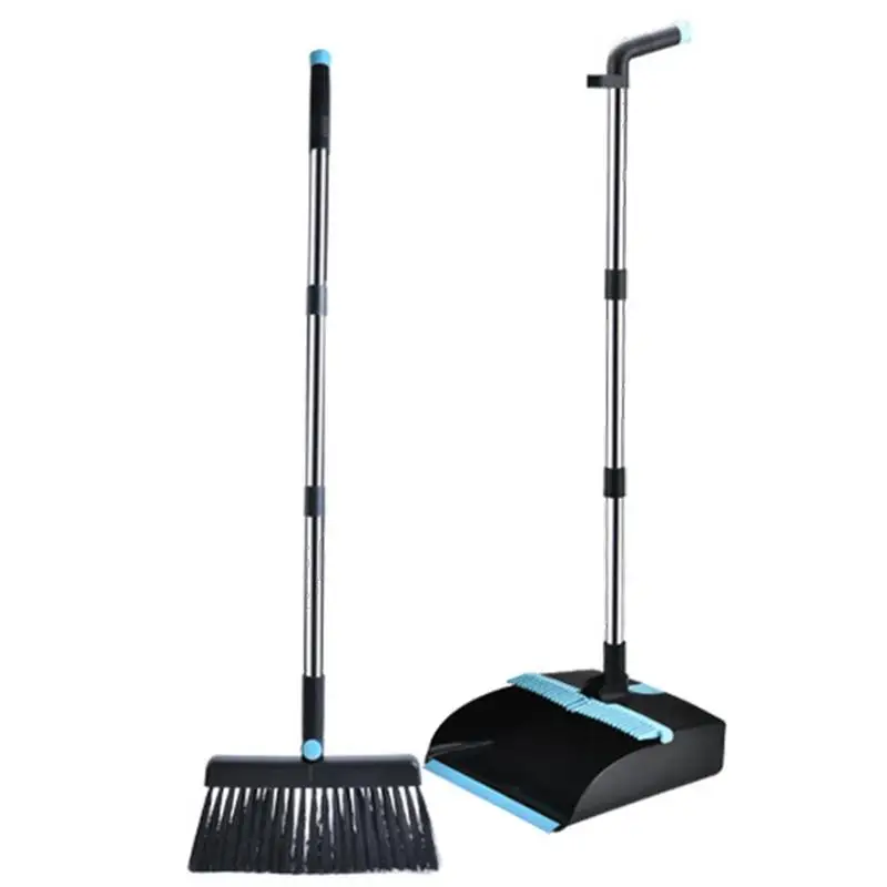 Adjustable Broom And Scoop Set Upright Dust Pan And Brush Set 180 Degree Rotation Dustless Floor Soft Brush With Dense Bristles