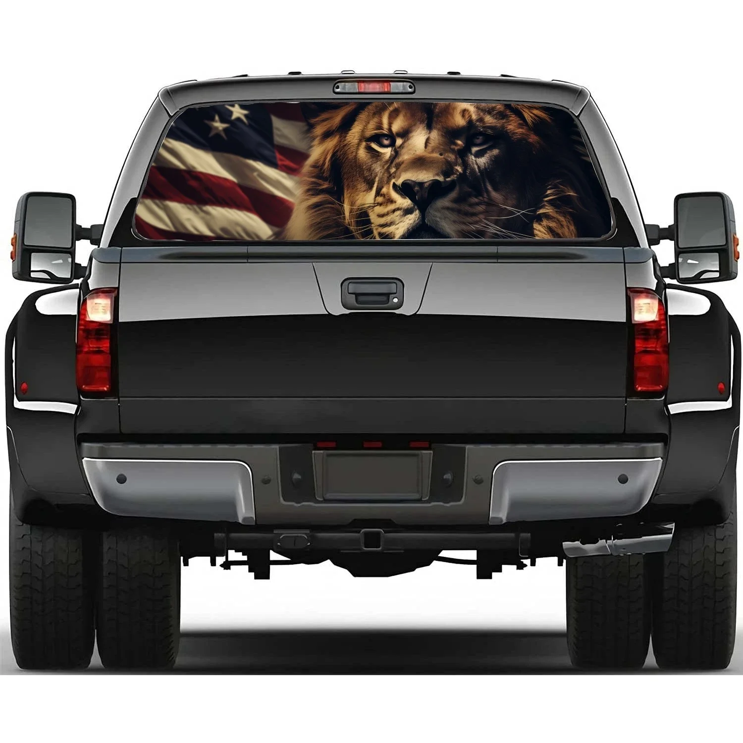 

Lion with American Flag Rear Window Decal Fit Pickup,Truck,Car Universal See Through Perforated Back Windows Vinyl Sticker