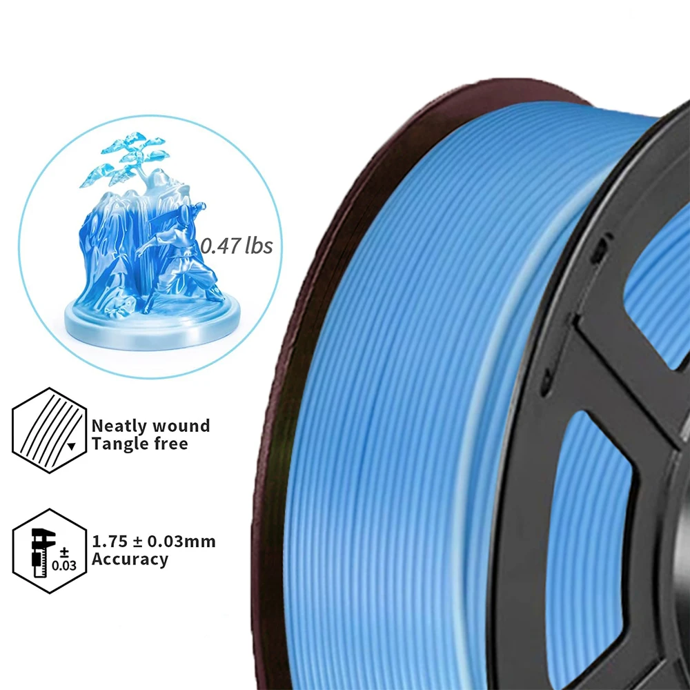 PLA 3D 프린터 필라멘트 실크 블루 화이트 그라데이션 250g 500g 1kg 3D 프린터용 pla 소재 1.75mm 와이어 진공 포장