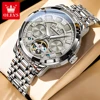 OLEVS 6668 Luxury Skeleton Automatic Mechanical Men Watch Top Brand Movement Roman Scale Calendar Waterproof Business Men Watch 1