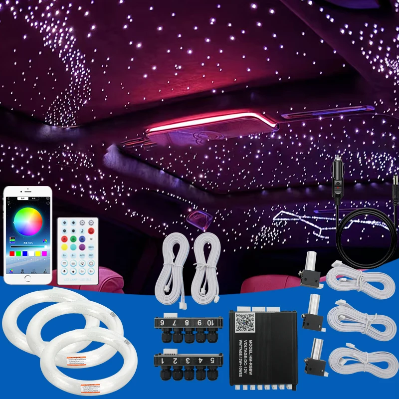 12V Car Starry Sky Ceiling Fiber Optic Modified Ceiling App Bluetooth Control Starry Sky Panoramic Sunroof Branch Light Source Machine White Light Lamp fiber optic lamp fiber optic ceiling kit