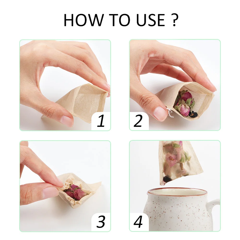 100pcs/lot Tea Bag Filter Paper Bags Heat Seal Teabags Tea Strainer Infuser Wood Drawstring Bag for Herb Loose tea strainer disposable tea bags disposable tea filter bags