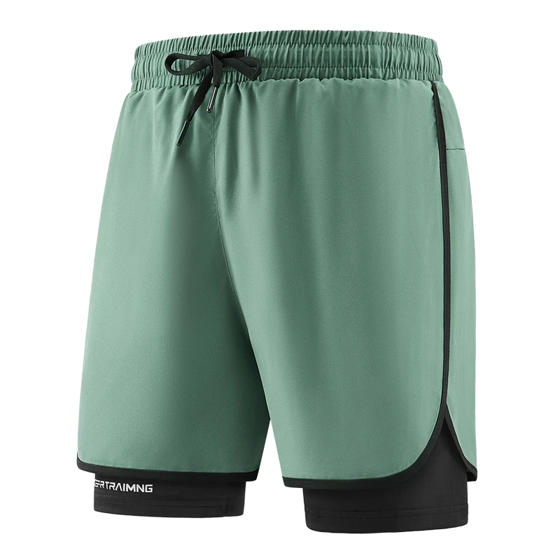 Pantaloncini fitness a doppio strato da uomo Fitness da uomo Allenamento in palestra Pantaloncini sportivi 2 in 1 Allenamento ad asciugatura rapida Jogging Doppio ponte Estate