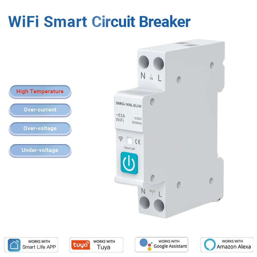 

Умный выключатель Wi-Fi 1P на Din-рейку, 10-63 А