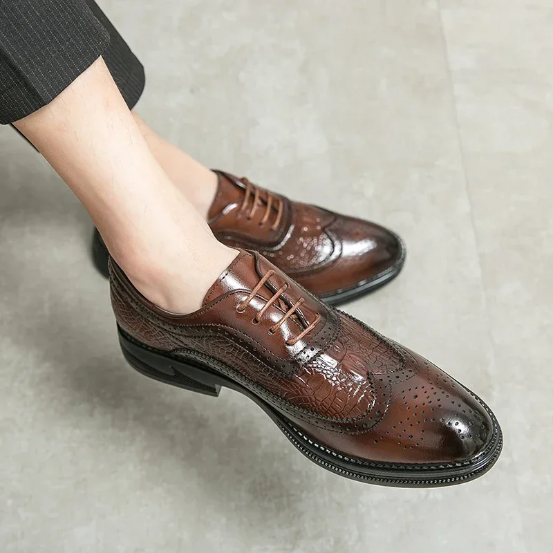 Mens Brogue Shoes Luxury Men Brogue Dress for Men Suit Casual Formal Business Leather Brown Wedding Italian Banquet Size 46 mens dress shoes