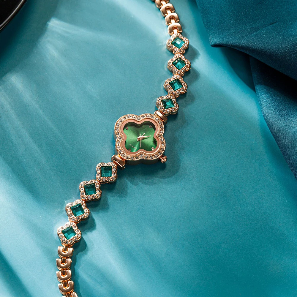 Ležérní móda náramek růže zlato luxusní smaragd zelená ženy křemen hodinky diamant hodinky ciferník hodinky dívčí dar ženy nový