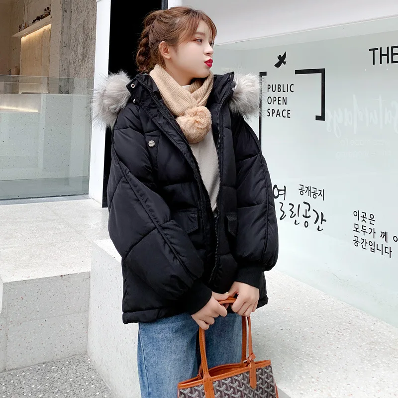 CGC Winter Cotton Padding Coat For Women Korean Fashion Short Parka Thickened Warm Oversize Jackets Winter Hooded Outerwear