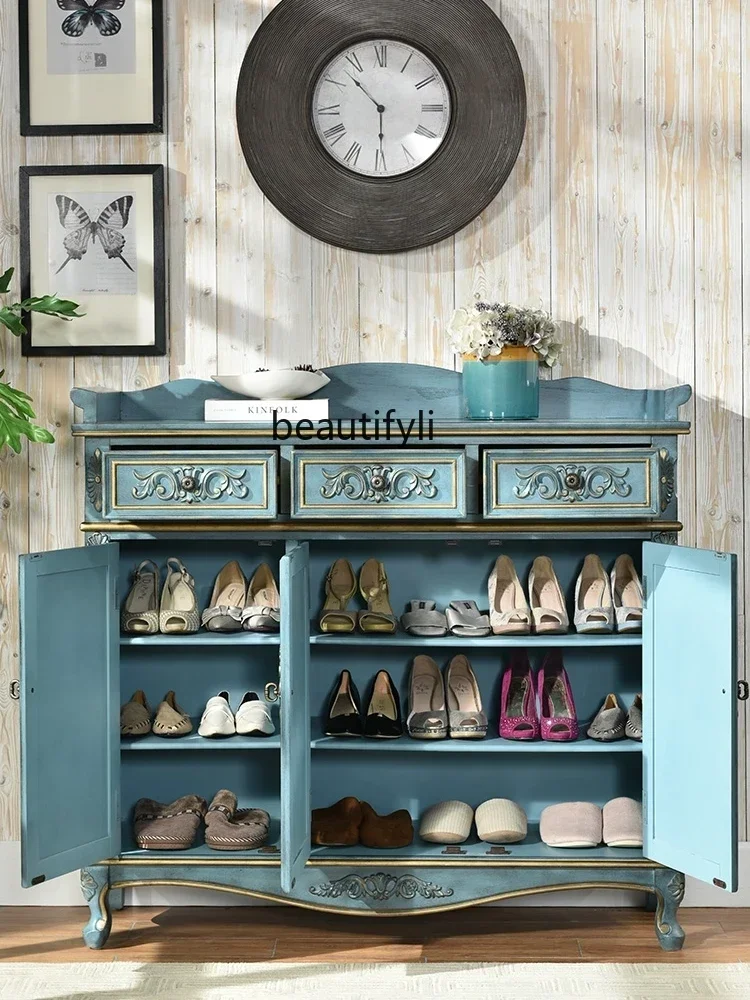 American solid wood household shoe cabinet entrance cabinet - Main Image