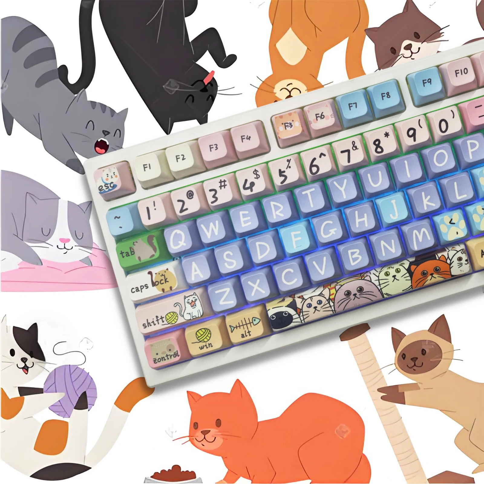 121-Keys-Cute-Cartoon-Cat-Theme-PBT-Keycaps-XDA-MOA-Profile-Dye ...