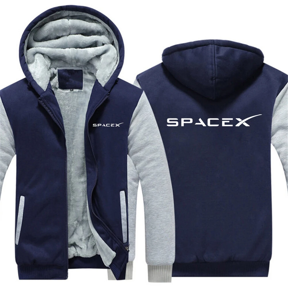 2022 SpaceX Logo Hoodie Men's Printed Fashion Solid Color Winter Leisure Outdoor Sports Thickened Zipper Jacket Sweater Jacket black hoodie mens