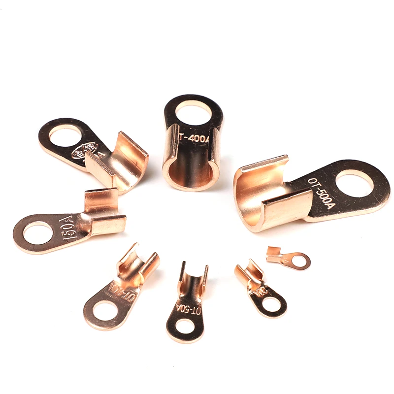 Copper OT Terminal 10/50PCS Non-Insulated Wire Connector Bare Electrical Cable Terminals Lug Battery Ring Crimp Terminal 10-100A